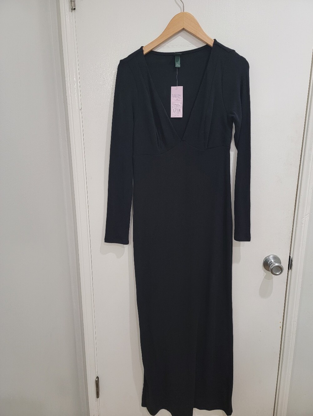 Women's Cozy Long Sleeve Maxi Empire Waist Dress - Wild Fable™ Black S